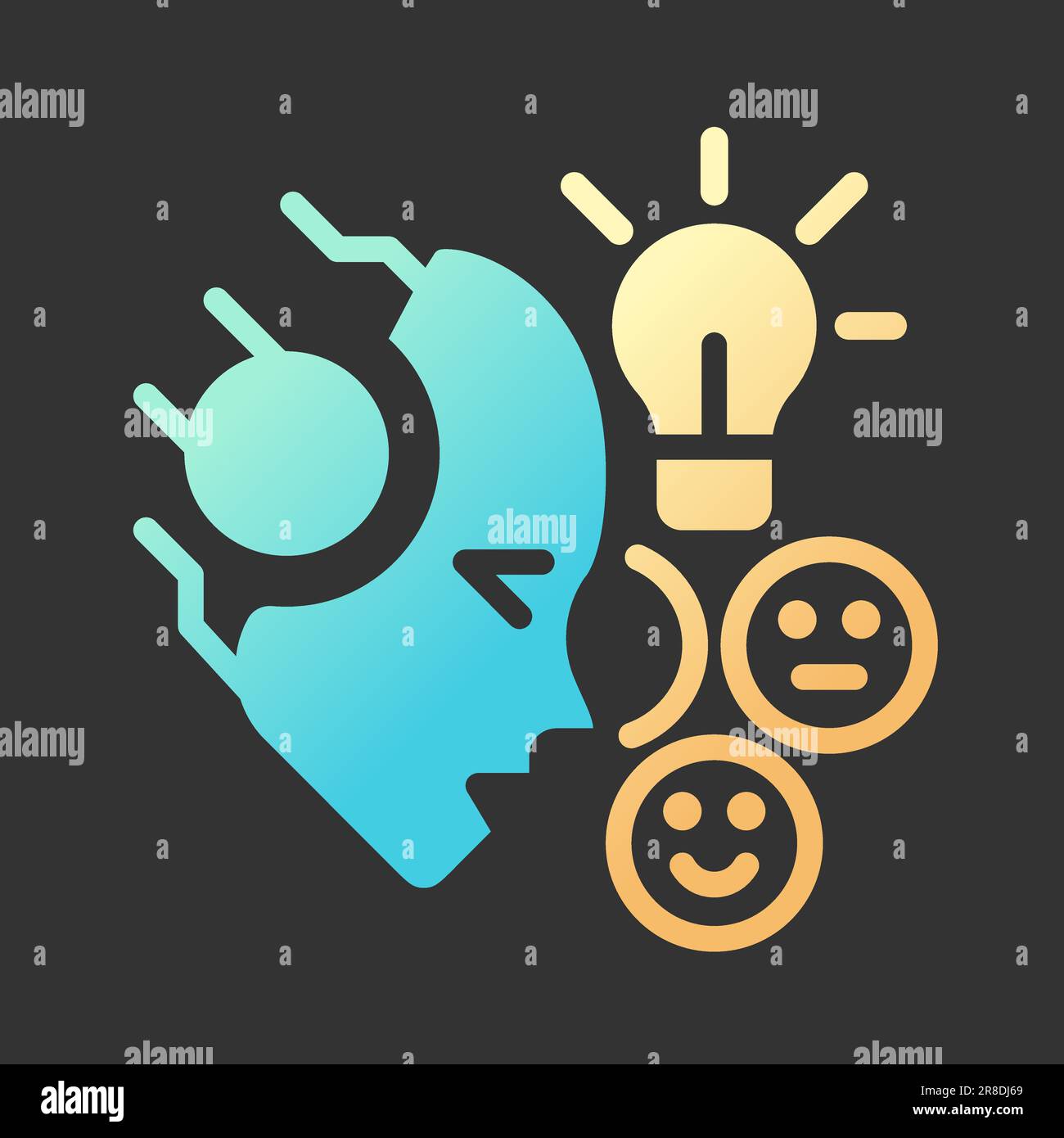 AI understands emotions gradient glyph icon with lineart for dark theme ...