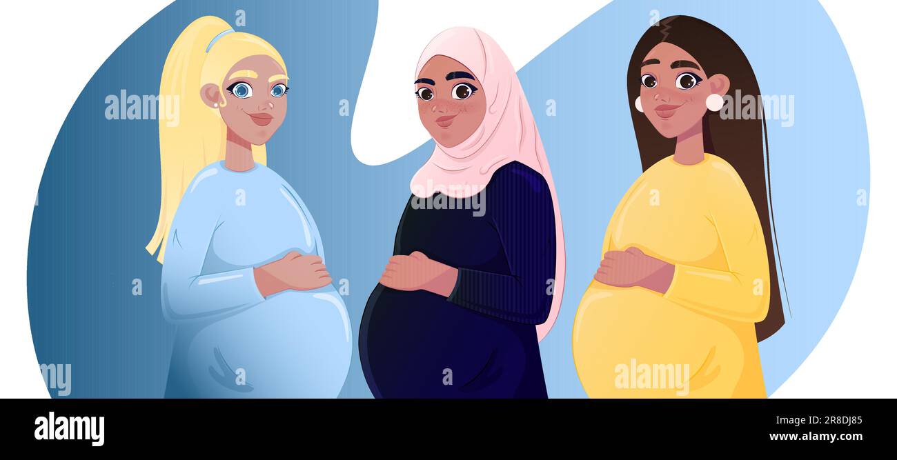 Beautiful pregnant women different nationalities Stock Vector Image