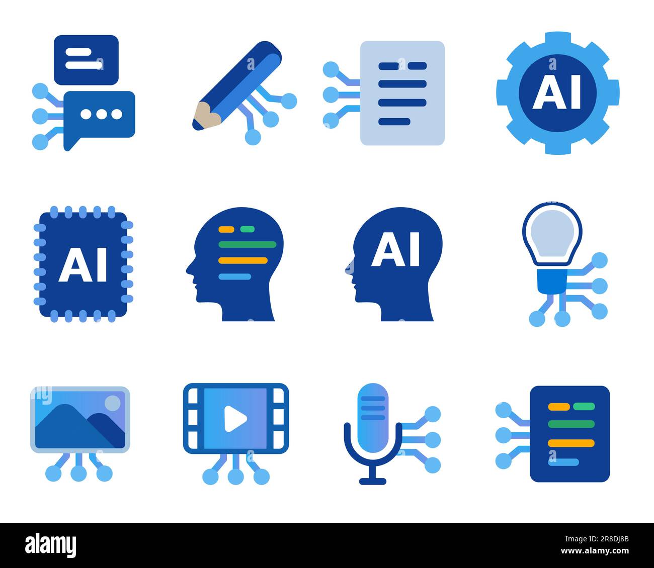 Generative AI artificial intelligence icon set collection creative creation created by technology Stock Vector