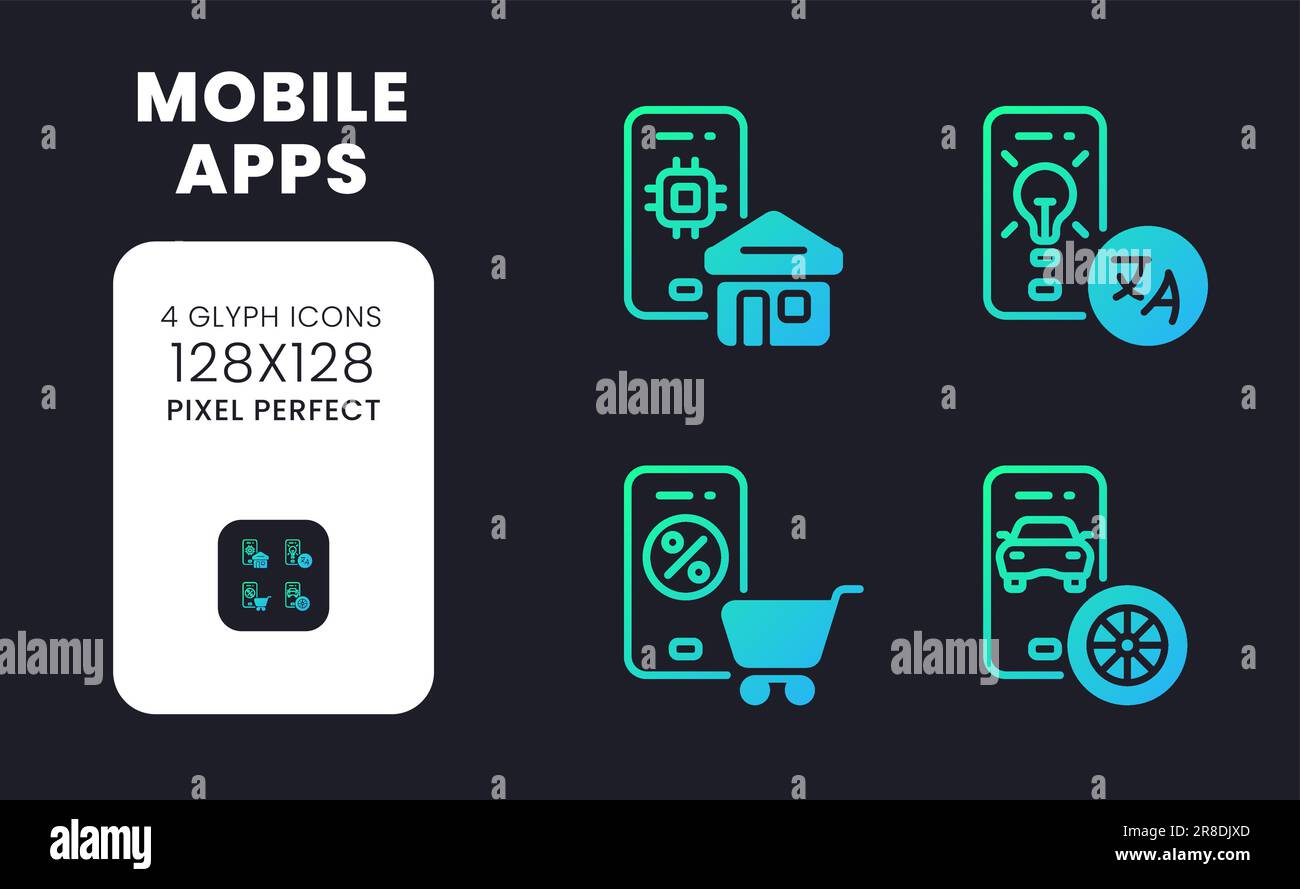 Mobile apps blue solid gradient desktop icons Stock Vector