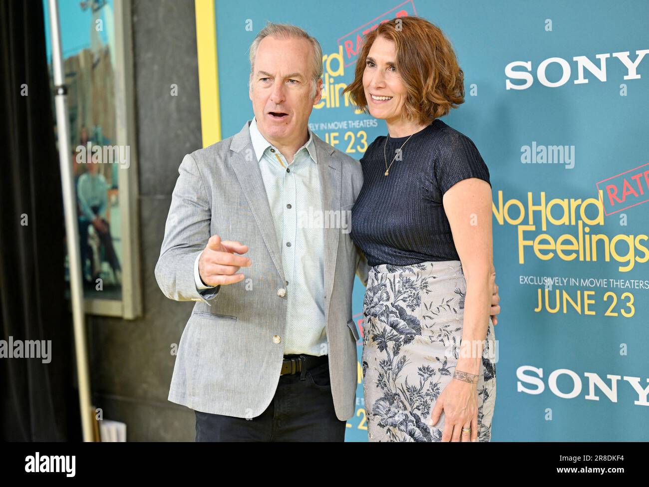 Bob Odenkirk, left, and wife Naomi Odenkirk attend the premiere for "No Hard Feelings" at AMC