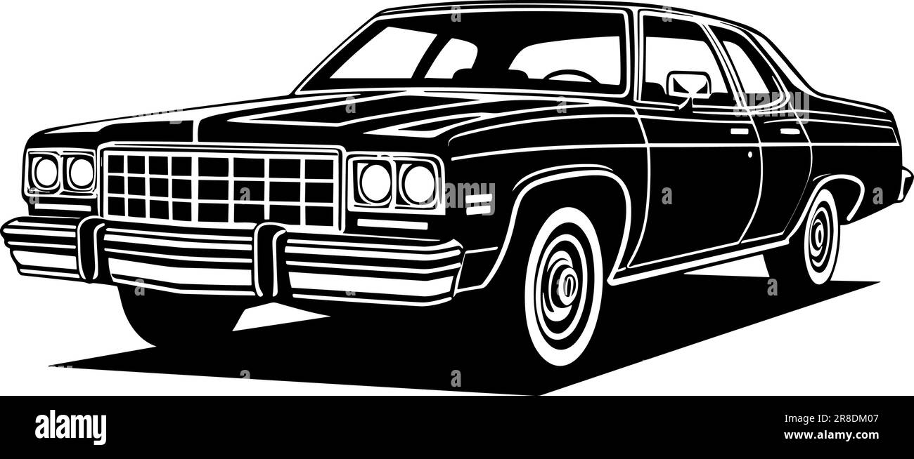 classic 80's American car in black over white Stock Vector