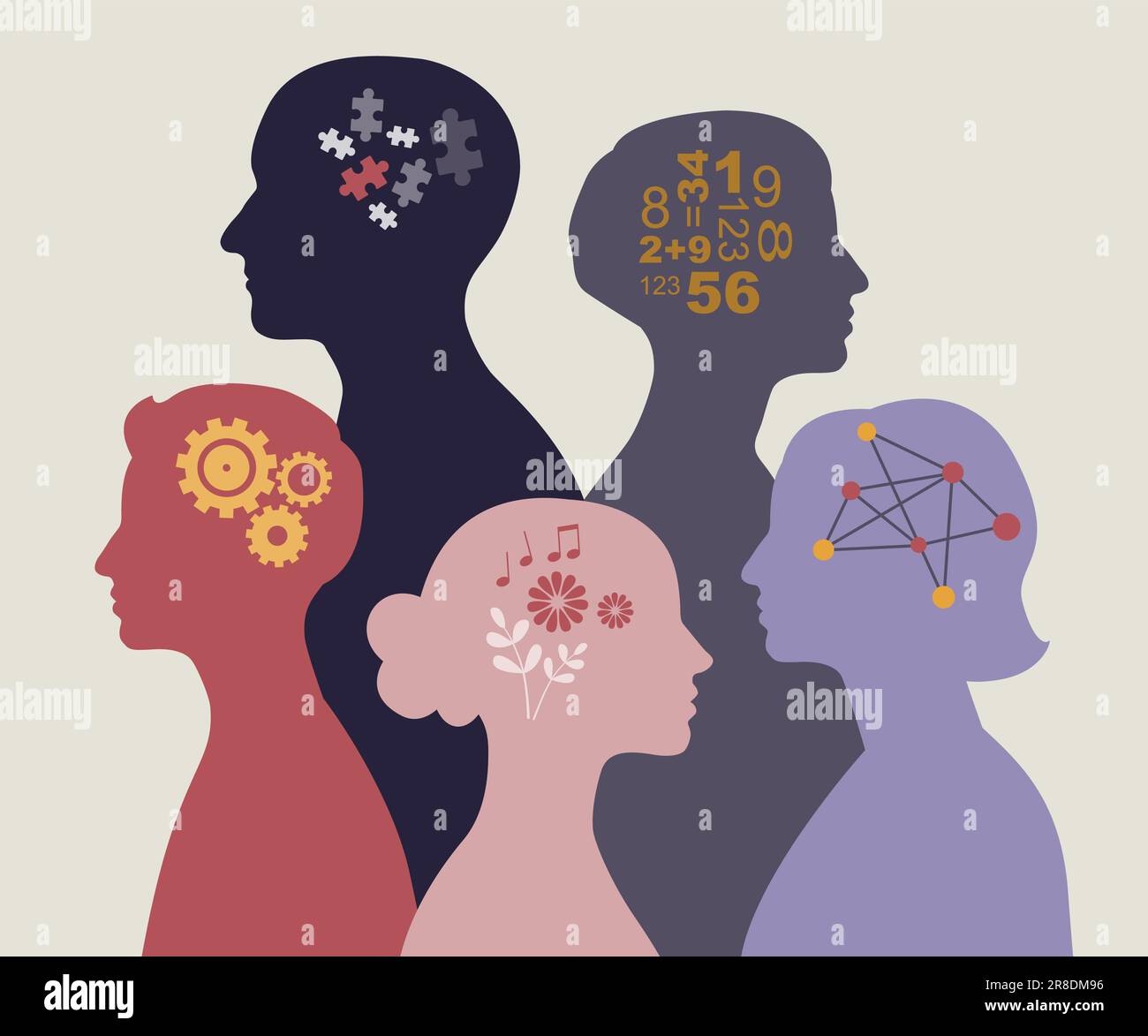 Neurodiversity illustration. People with different mindsets or psychological features. Stock Vector