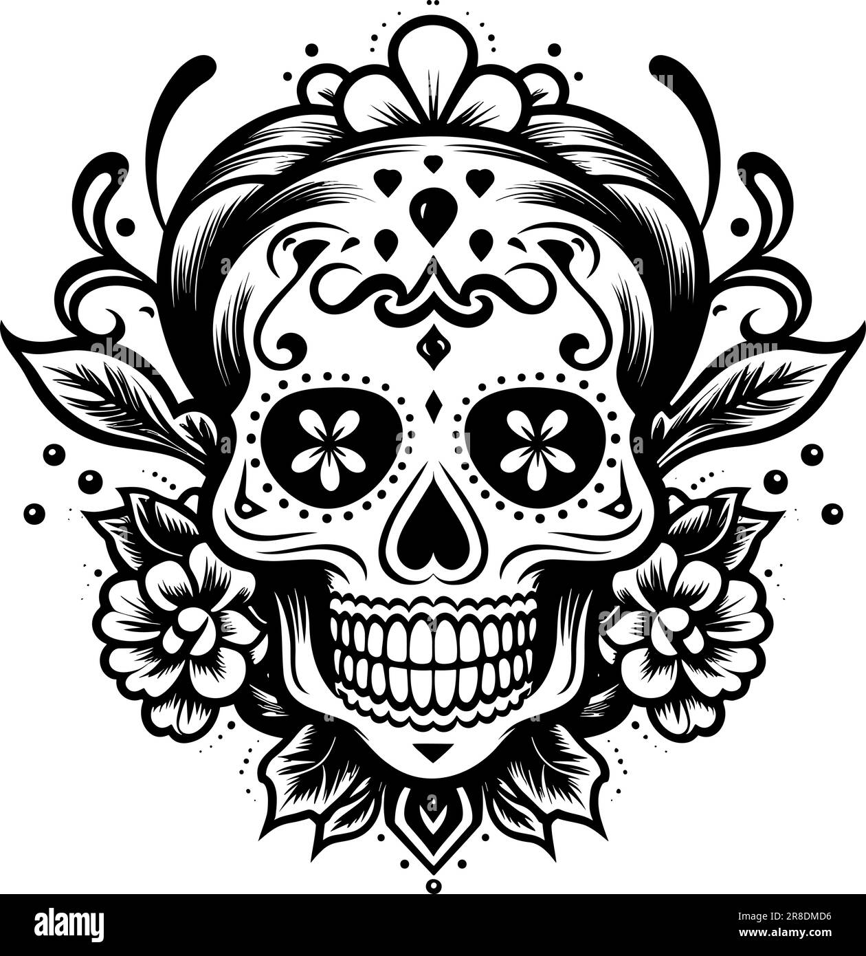 skull day of the dead icon in black and white Stock Vector