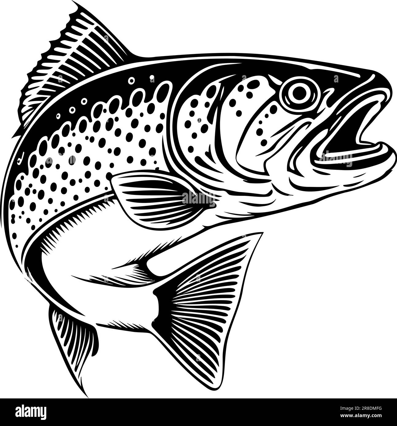 graphic logo of a trout in black over white Stock Vector Image & Art