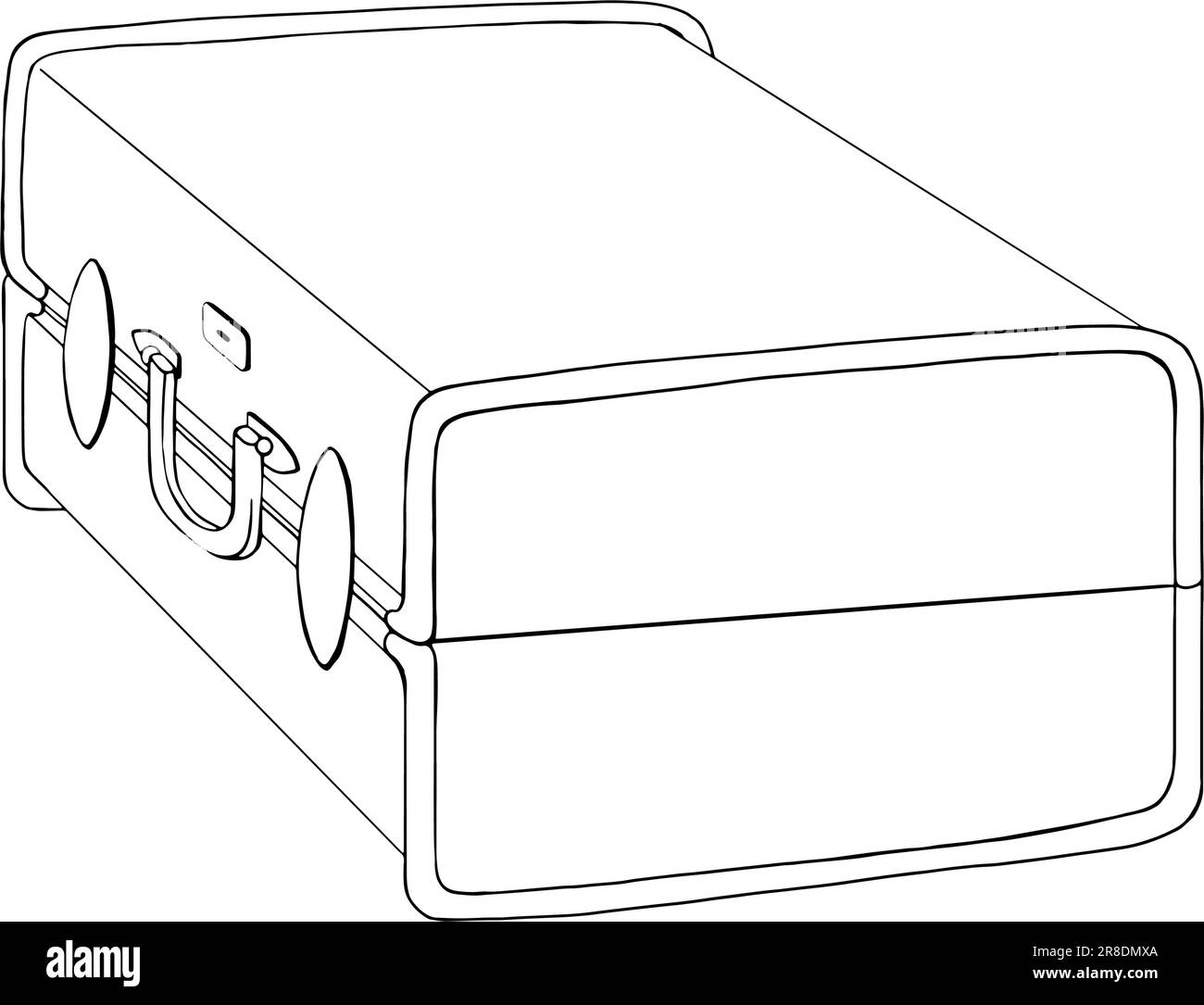 Travel vector illustration. For website design, postcards, typography. Line drawing. From the collection JOURNEY OF THE RACCOON. Monochrome image. Three-quarter closed suitcase. Vector illustration Stock Vector