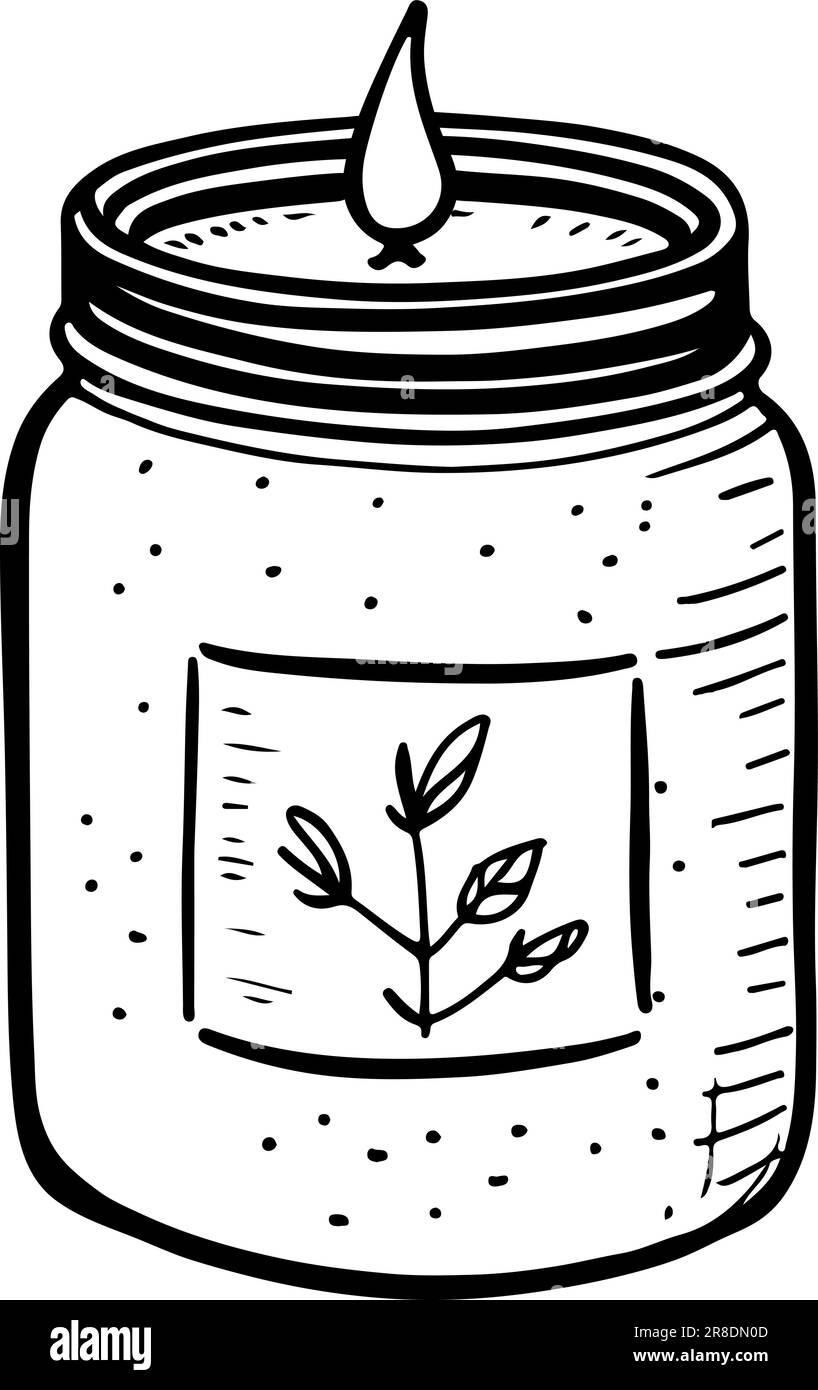 Handmade Candle in glass jar with herbal label. Hand drawn, doodle