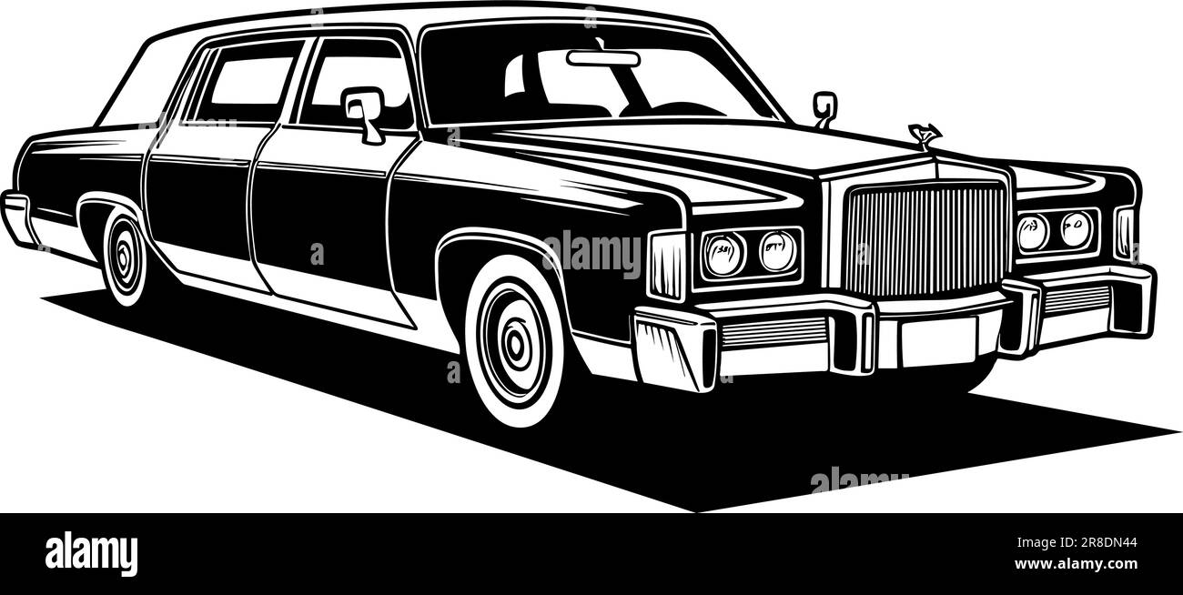 80's American luxury-car in black over white Stock Vector