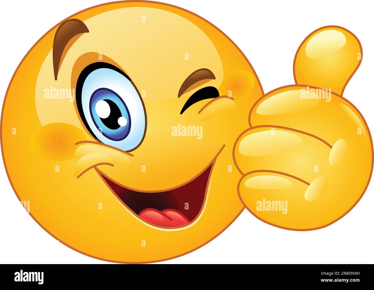 Happy emoji emoticon winking and showing thumb up, like gesture Stock Vector