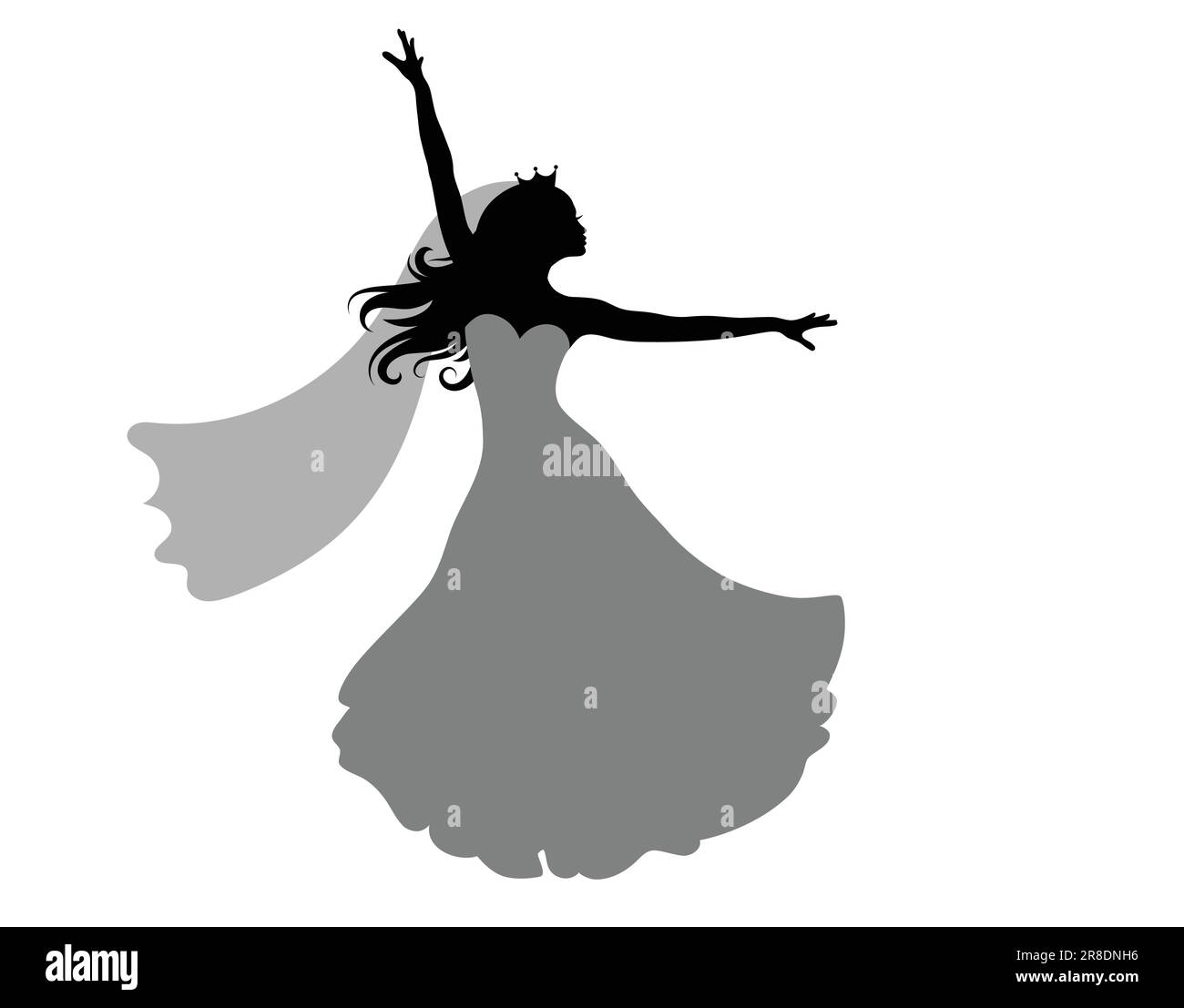 Princess bride silhouettes are dancing. Isolated on white. Stock Vector