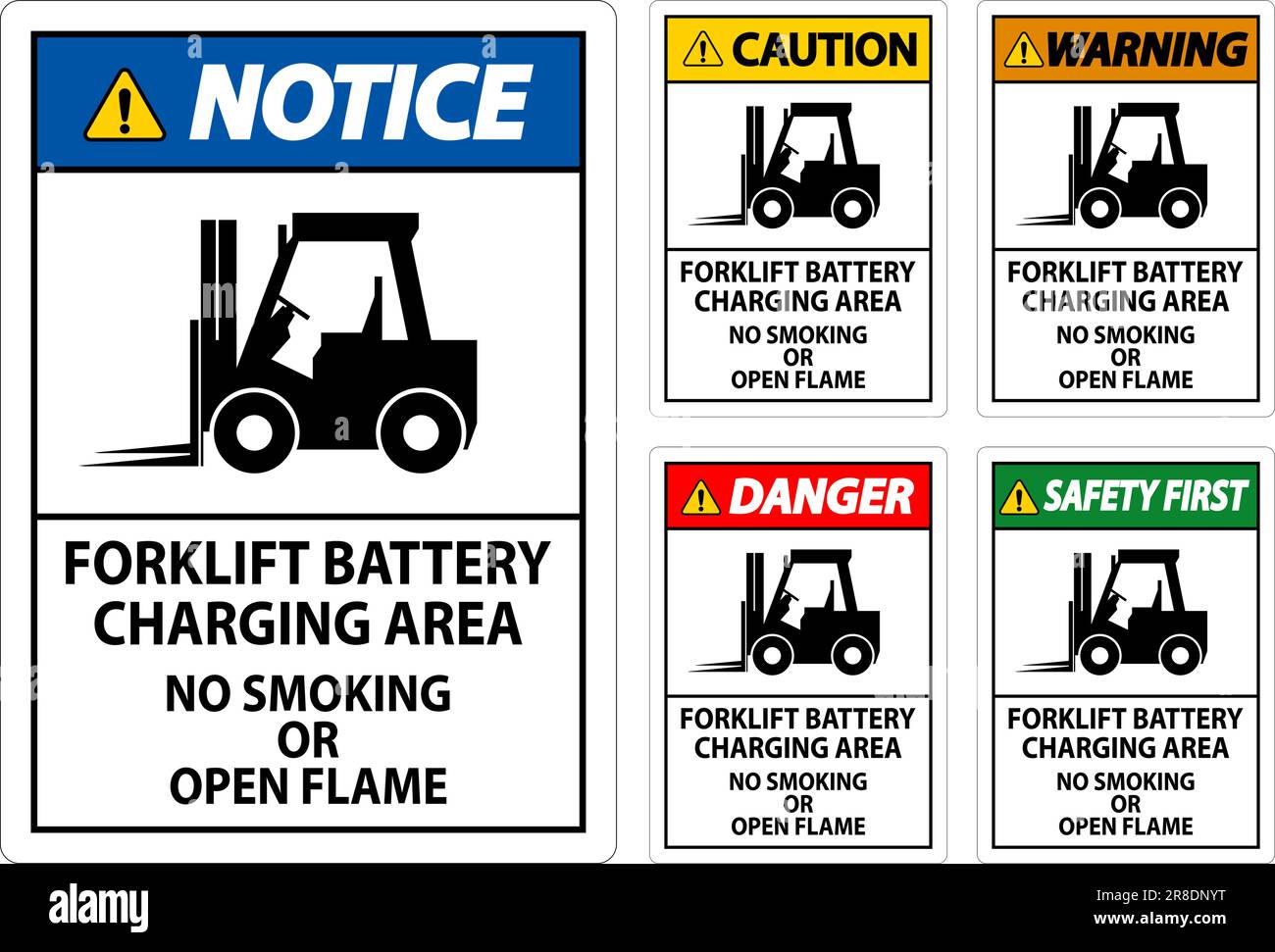 Danger Sign Forklift Battery Charging Area, No Smoking Or Open Flame Stock Vector Image & Art