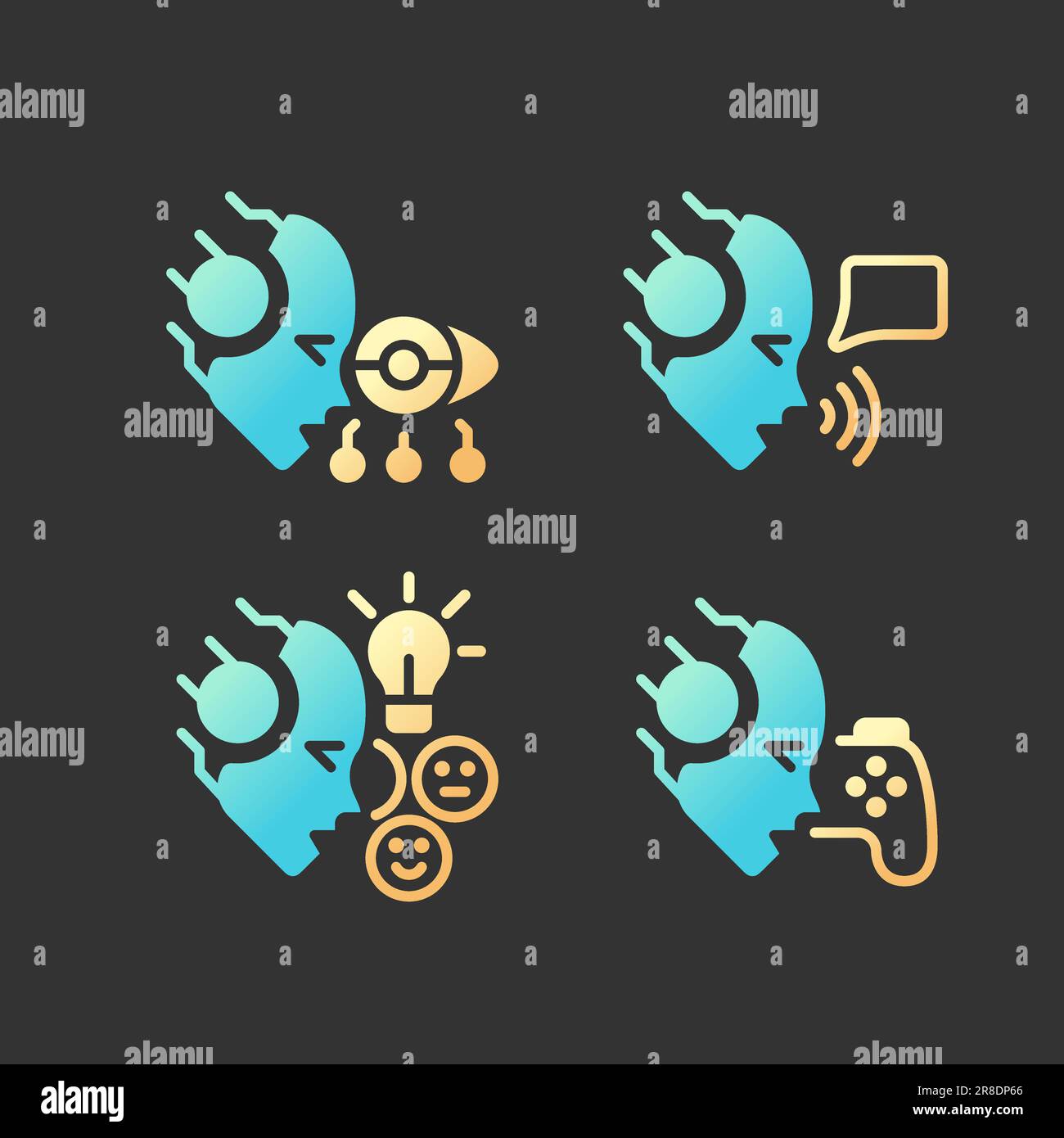 Artificial intelligence benefits gradient glyph icons set with lineart ...