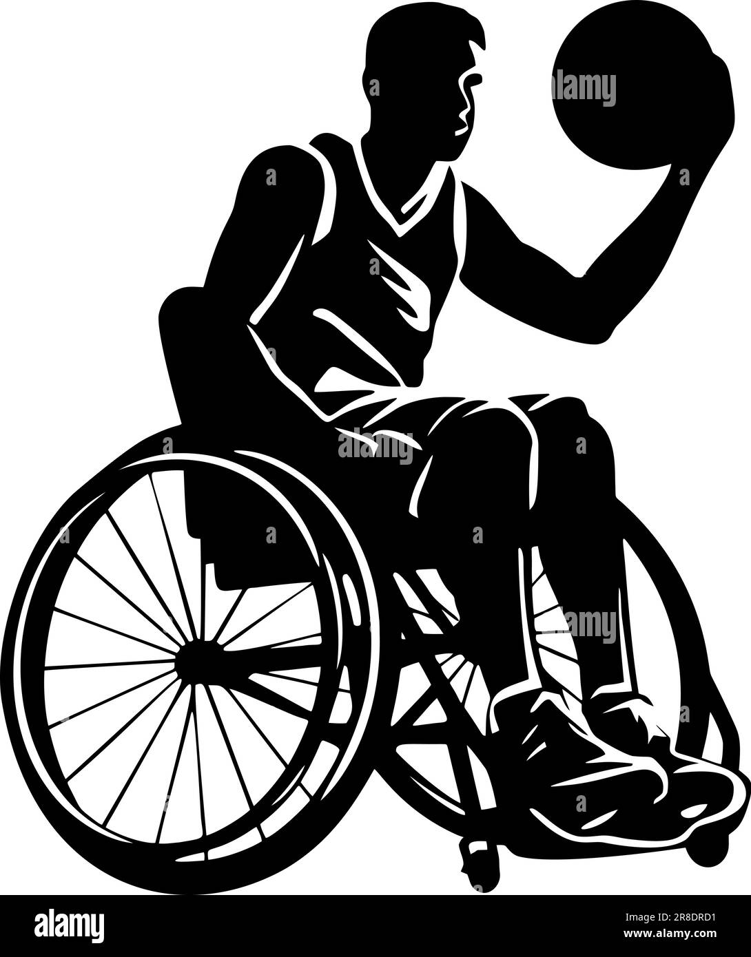 wheelchair basketball player icon in black over white Stock Vector