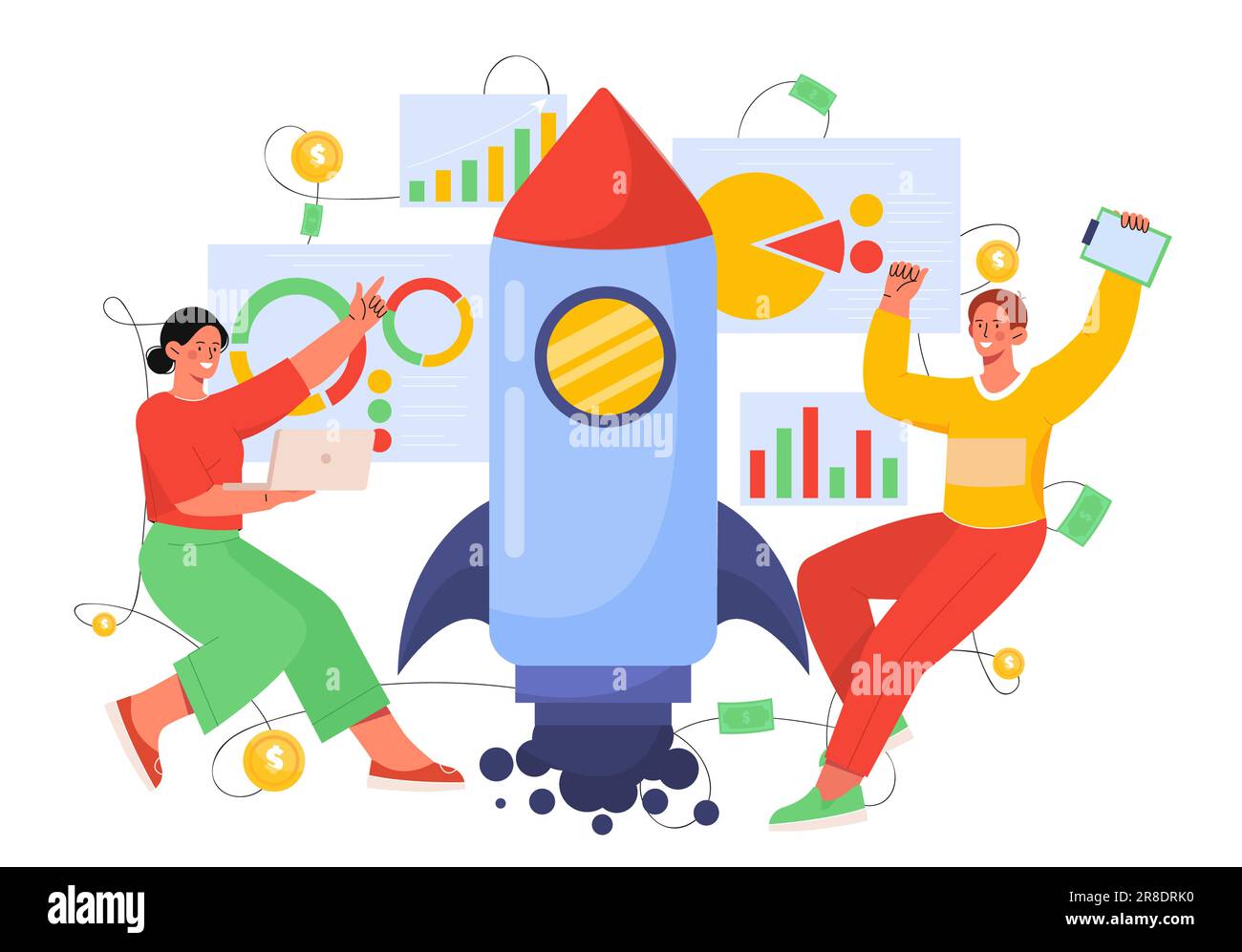 People launch rocket start up concept Stock Vector