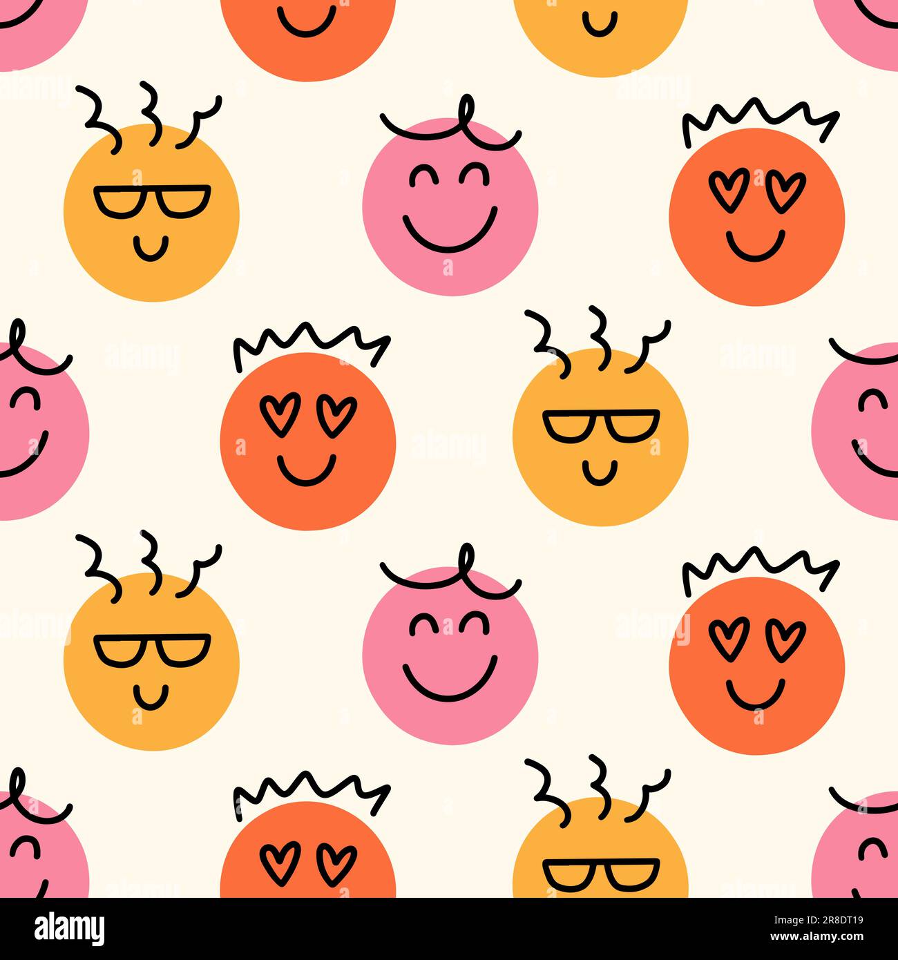 Fun Emoji Icons Seamless Pattern, Emoticon Faces Stock Vector