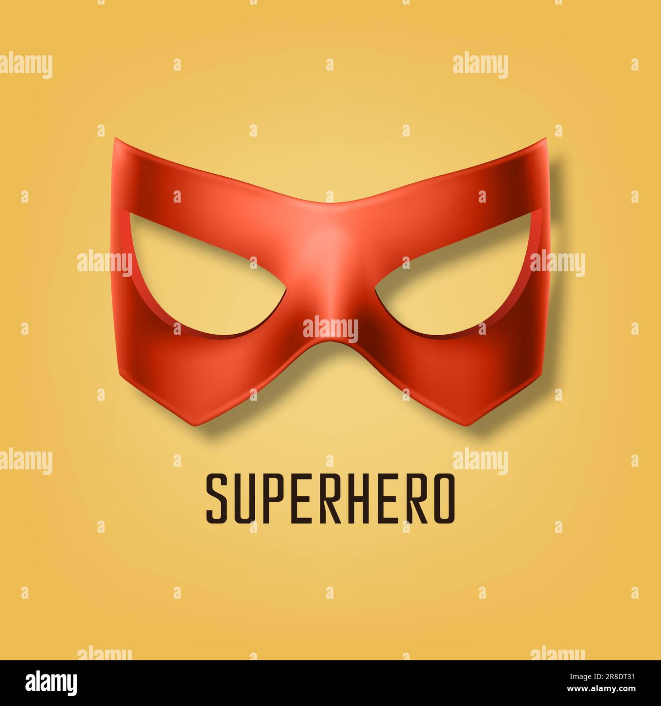 Vector Realistic Red Super Hero Mask on Yellow Background. Face