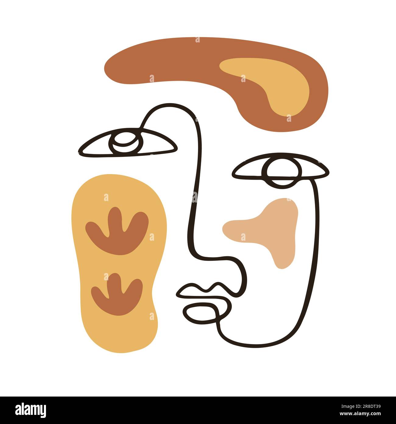 One line drawing human face with organic shapes. Stock Vector