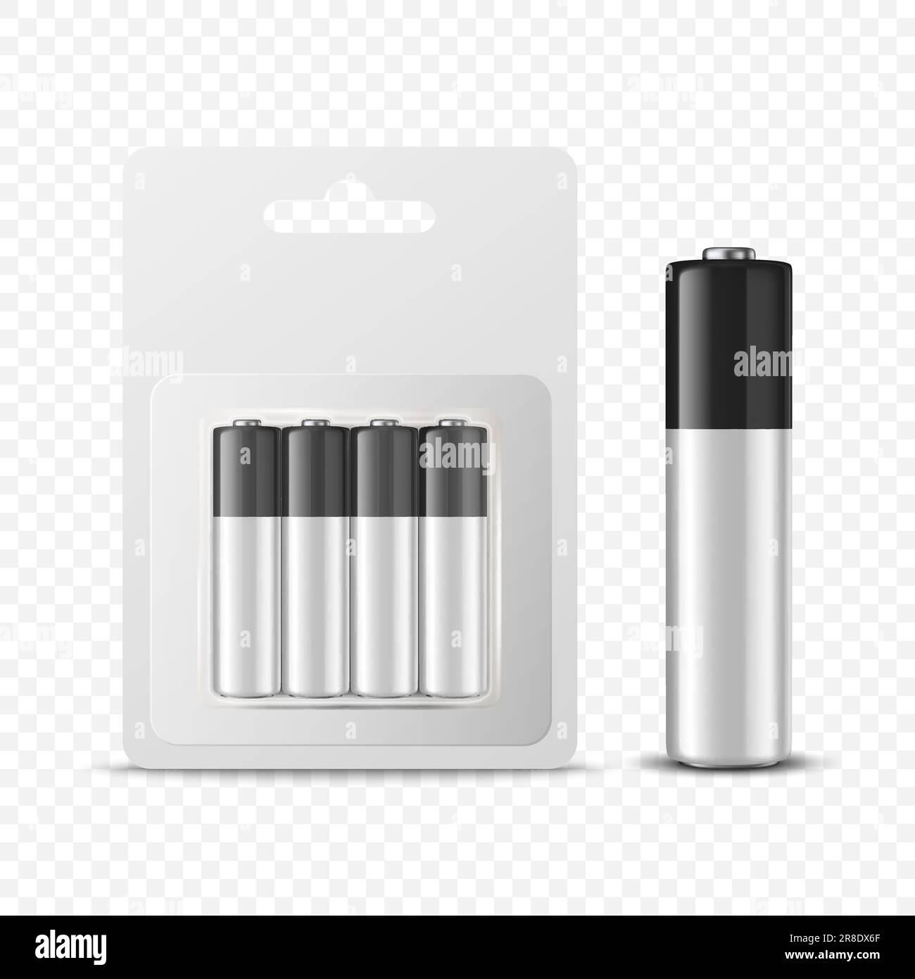Vector 3d Realistic Four Alkaline Black and White Battery in Paper