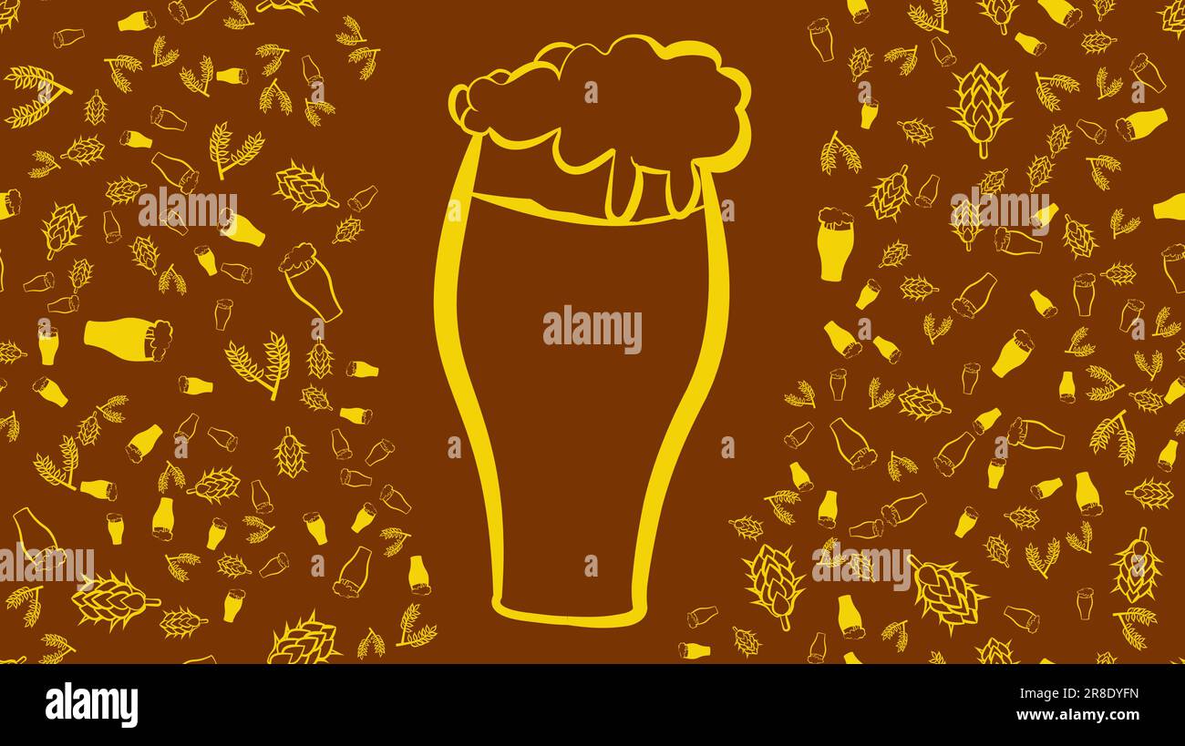 Large beer glass and texture seamless pattern of multicolored glasses of mugs with beer light