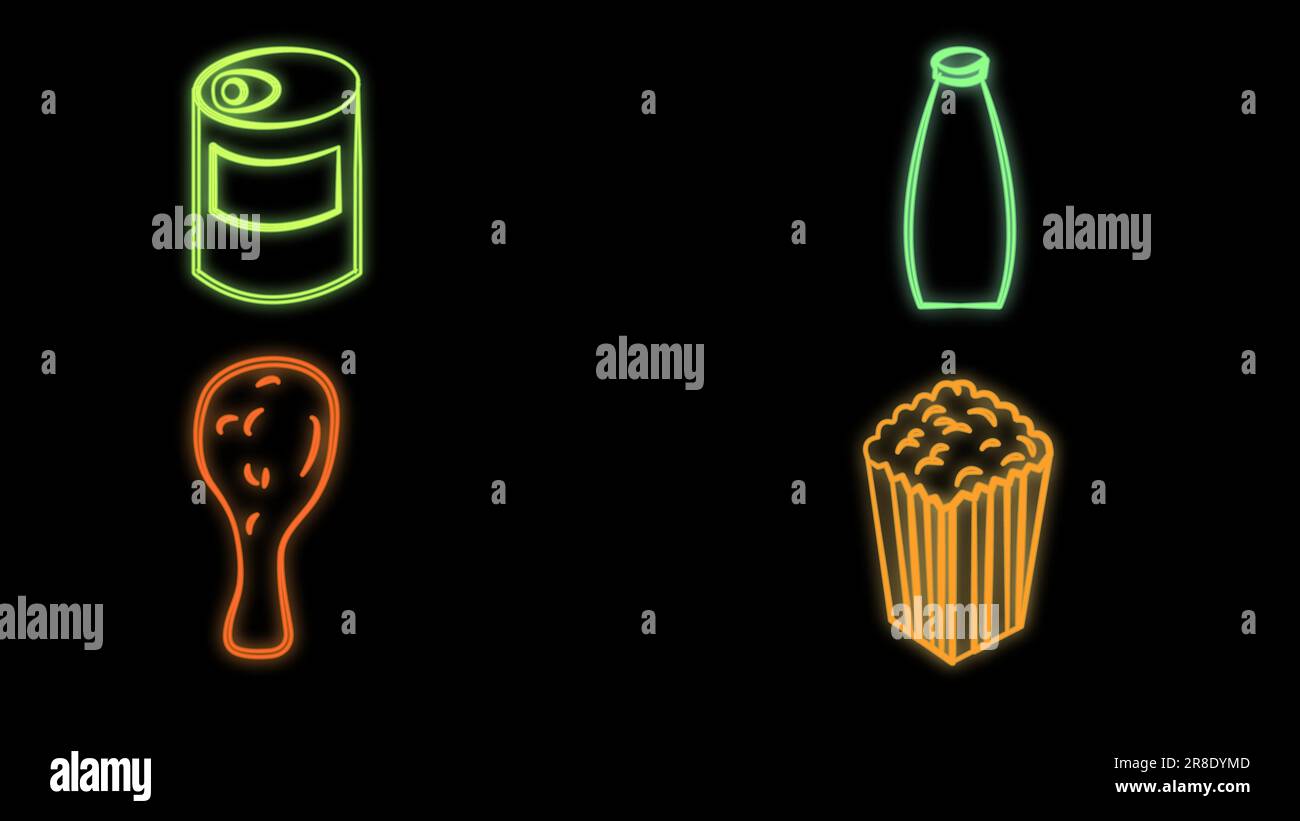 fast food neon icons, vector neon glow on dark background Stock Vector ...