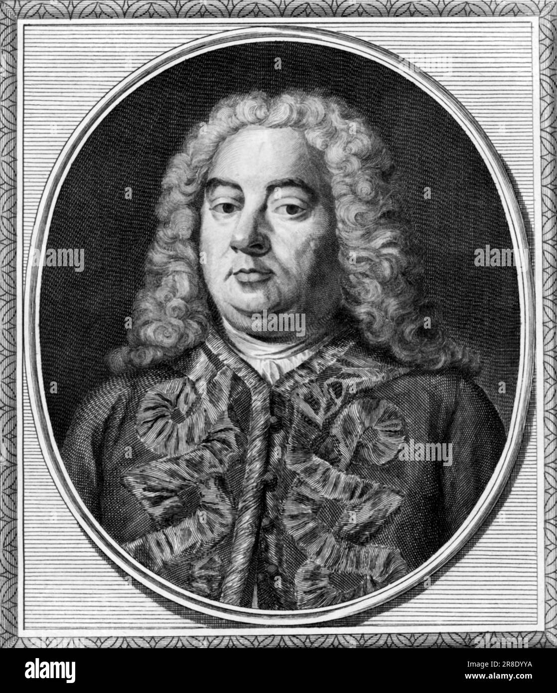 London, England c. 1750 An engraving portrait of German Baroque