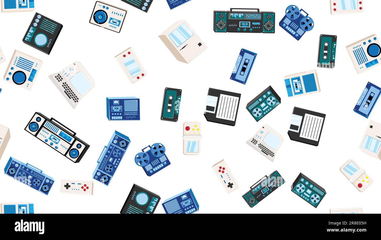 Seamless pattern endless with tech electronics equipment old retro ...