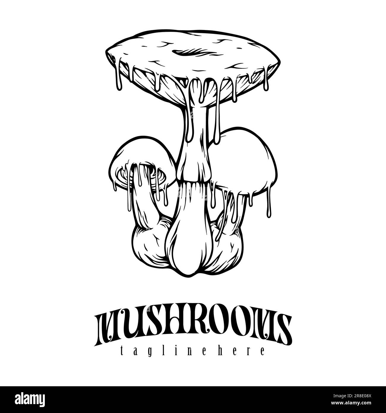 Dripping magic mushrooms psychedelic logo illustration monochrome vector illustrations for your work logo, merchandise t-shirt, stickers and label des Stock Photo