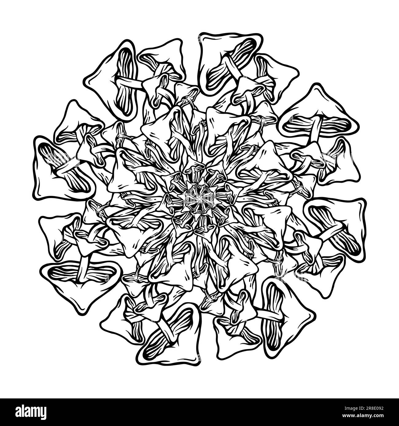 Geometric wonderland mushroom mandala with ornament monochrome vector illustrations for your work logo, merchandise t-shirt, stickers and label design Stock Photo