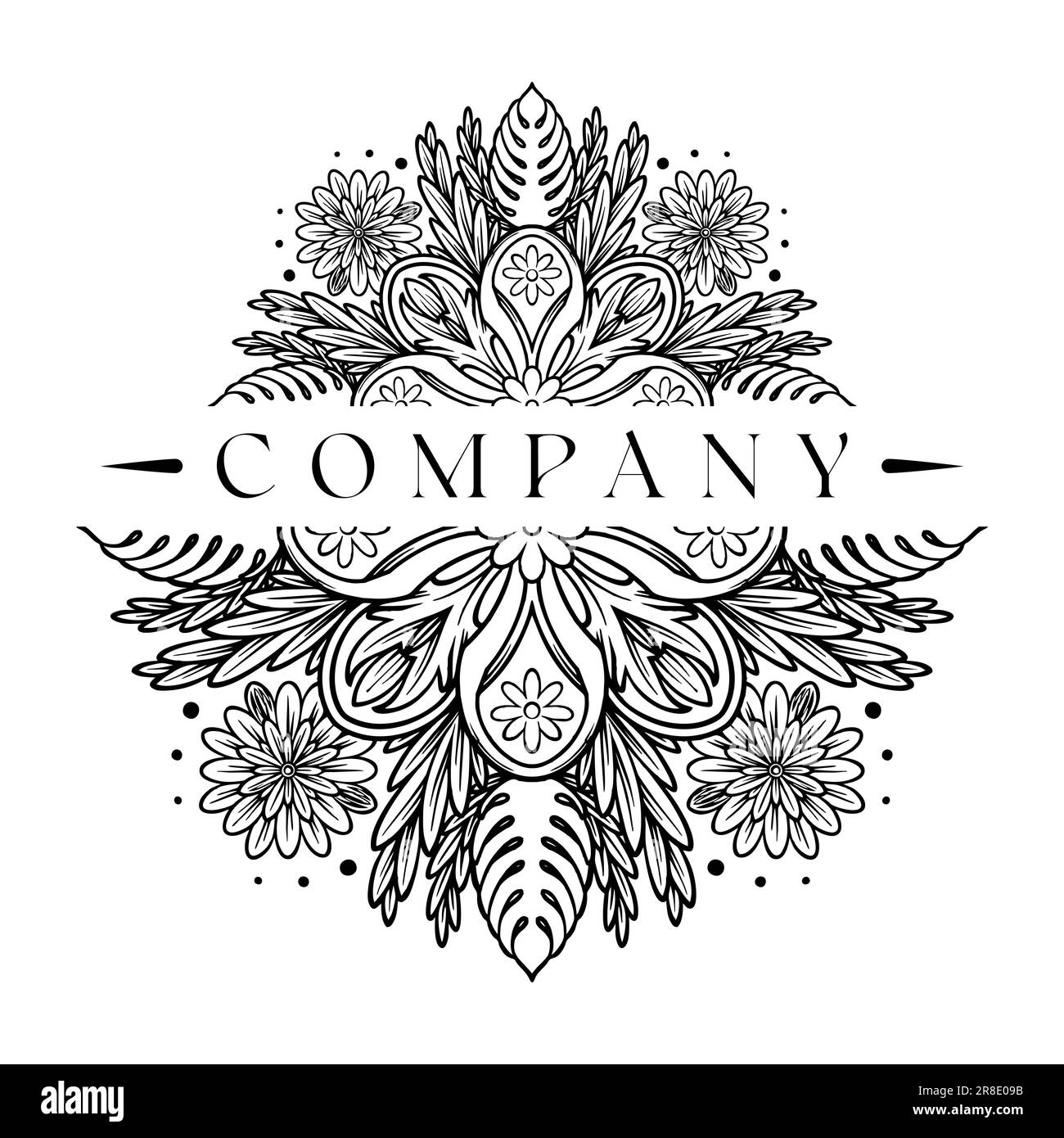 Elegant engravings symmetrical floral pattern outline vector illustrations for your work logo, merchandise t-shirt, stickers and label designs, poster Stock Photo