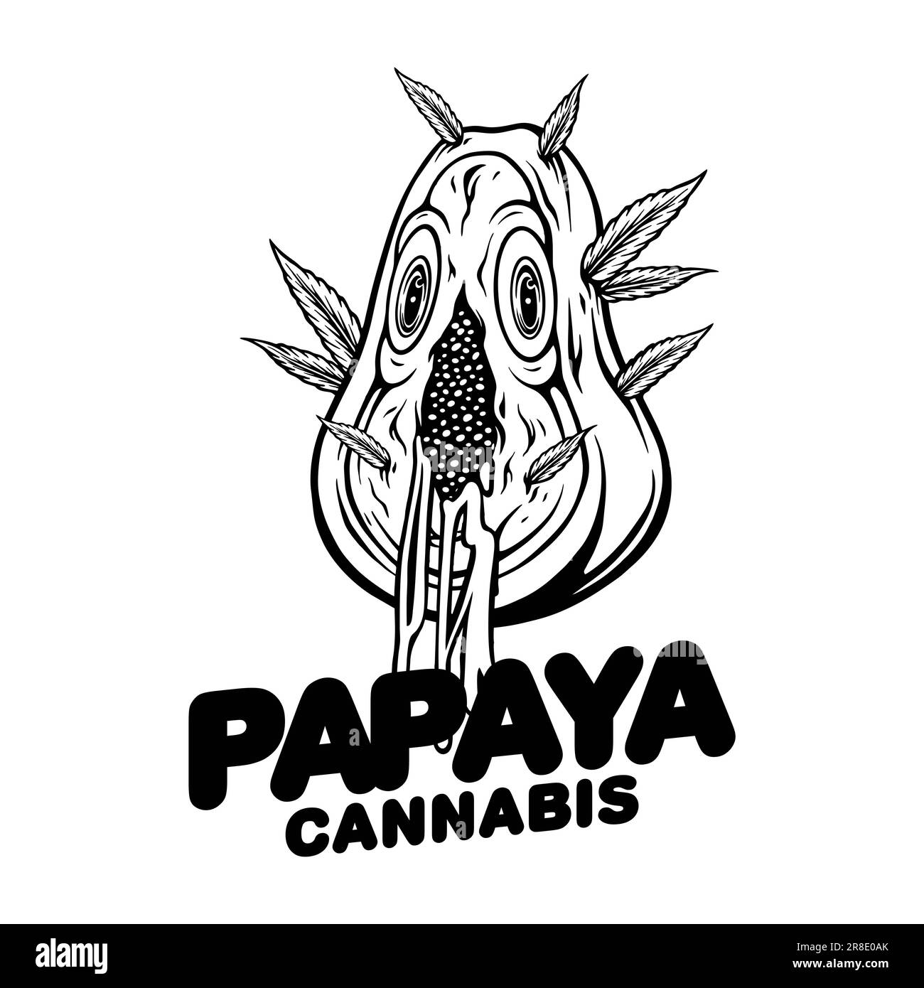 Papaya paradise tropical flavor cannabis monochrome vector illustrations for your work logo, merchandise t-shirt, stickers and label designs, poster, Stock Photo