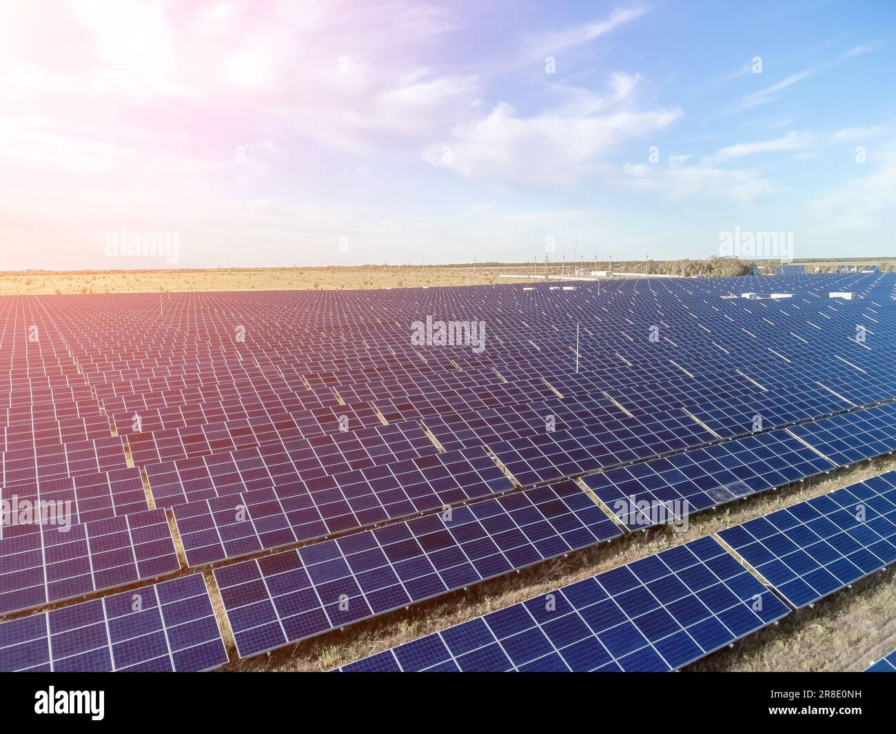 Aerial top view of a solar panels power plant. Photovoltaic solar ...