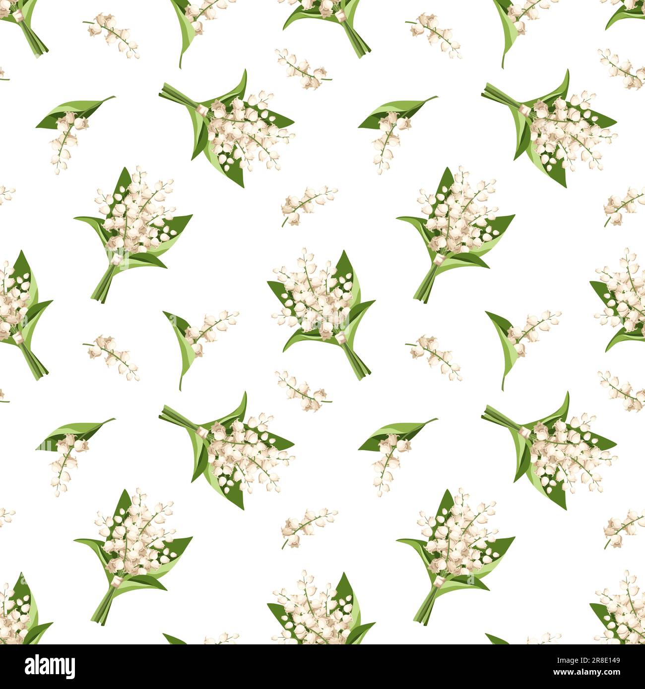 Seamless pattern with white lily of the valley flowers on a white ...