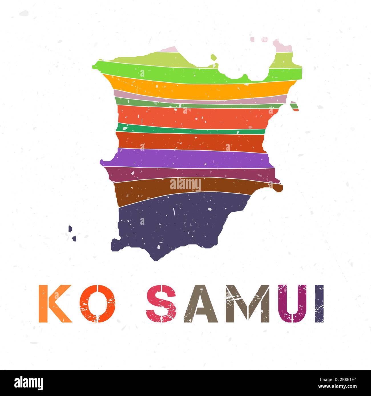 Ko Samui map design. Shape of the island with beautiful geometric waves and grunge texture. Modern vector illustration. Stock Vector