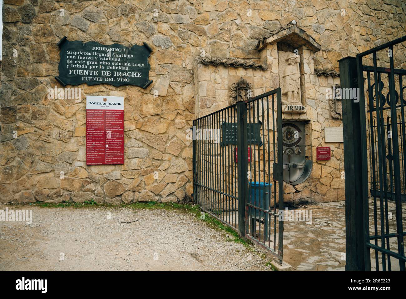 Ayegui, Navarre, Spain - September 2022 Wine fountain on the Way of Saint James at the foot of Mount Montejurra. High quality photo Stock Photo