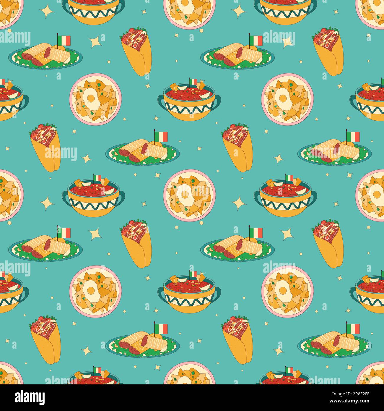 Mexican traditional food seamless pattern. Vector illustration in hand ...
