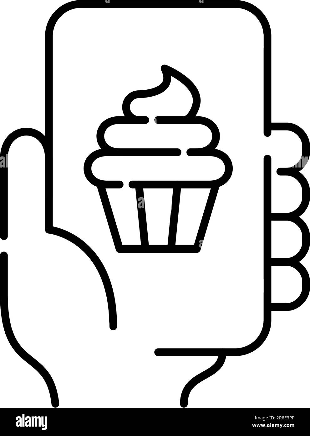 Pastry food delivery app. Cupcake with frosting on smartphone screen
