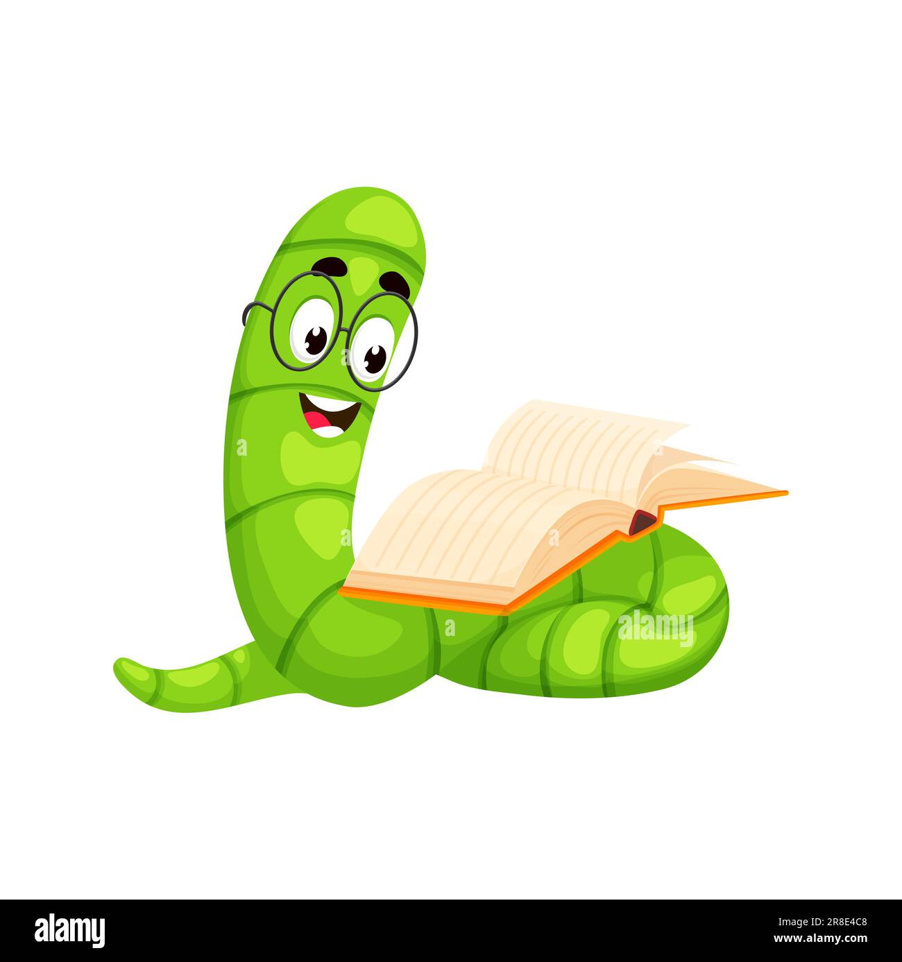 Cartoon bookworm character, book worm animal. Isolated vector cute