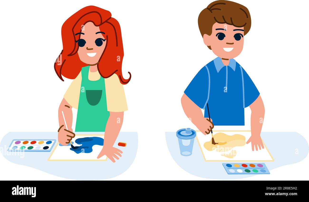 painting boy girl vector. child paint, kid children, school happy