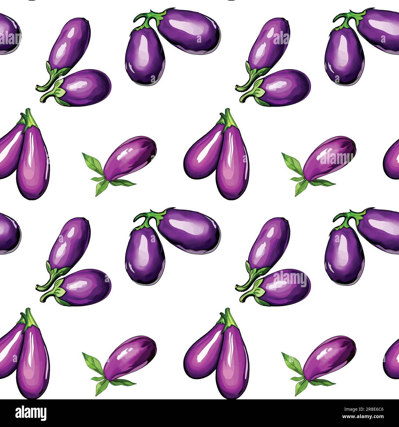 Eggplant watercolor in seamless pattern. Vector illustration Stock