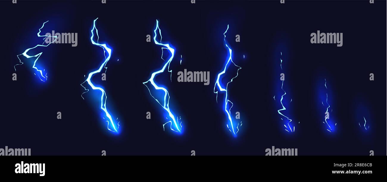 Cartoon lightning animation. Animated frames of electric strike, magic ...
