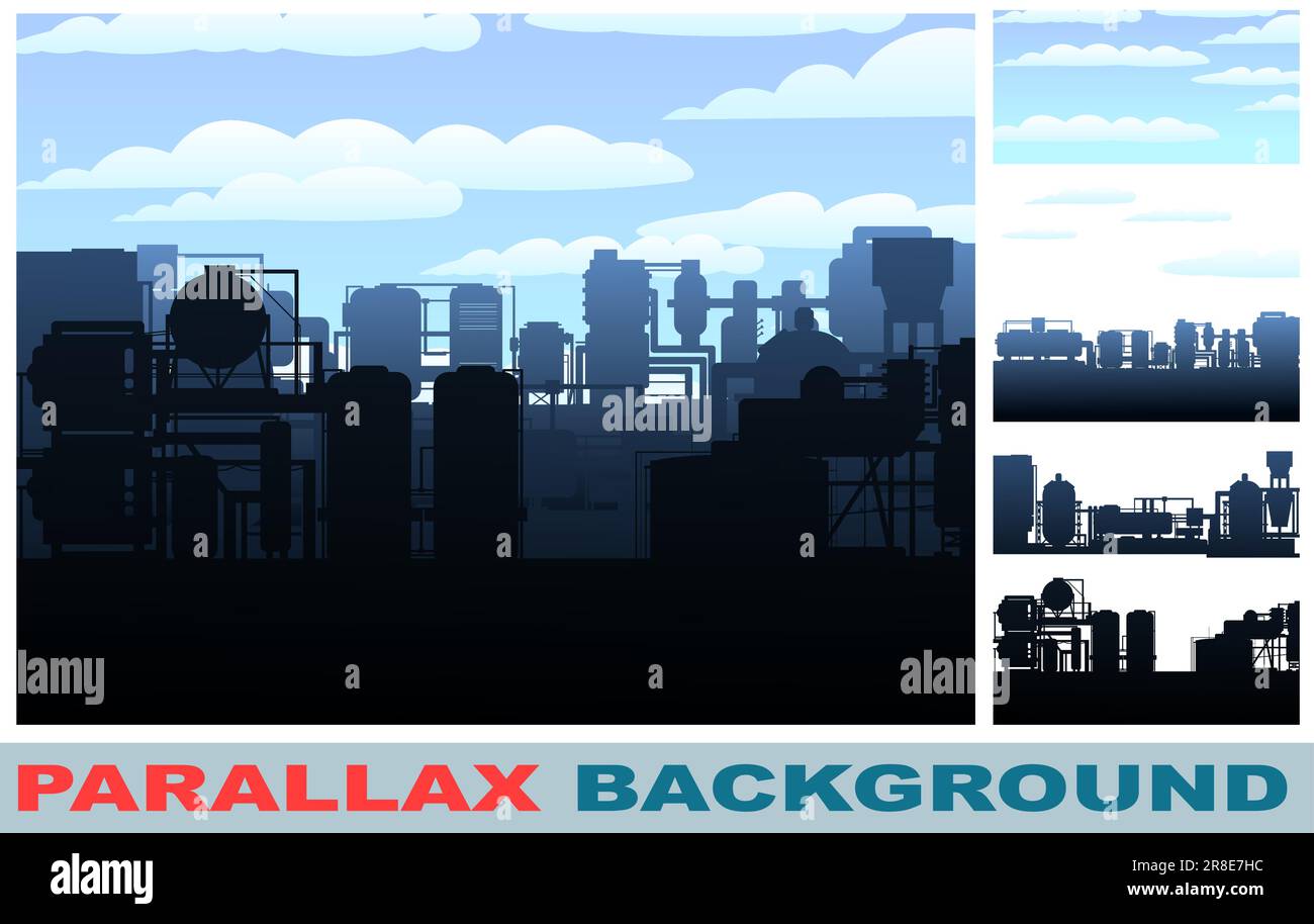 Factory enterprise silhouette. Industrial landscape. Piping and barrel ...