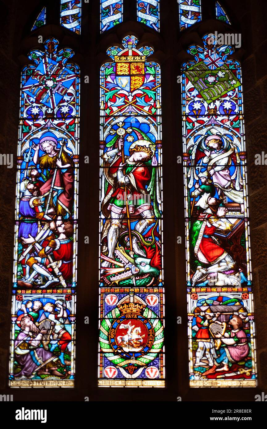 Indian Mutiny Memorial stained Window, by William Wailes in St Nicholas Cathedral, Newcastle-upon-Tyne Stock Photo