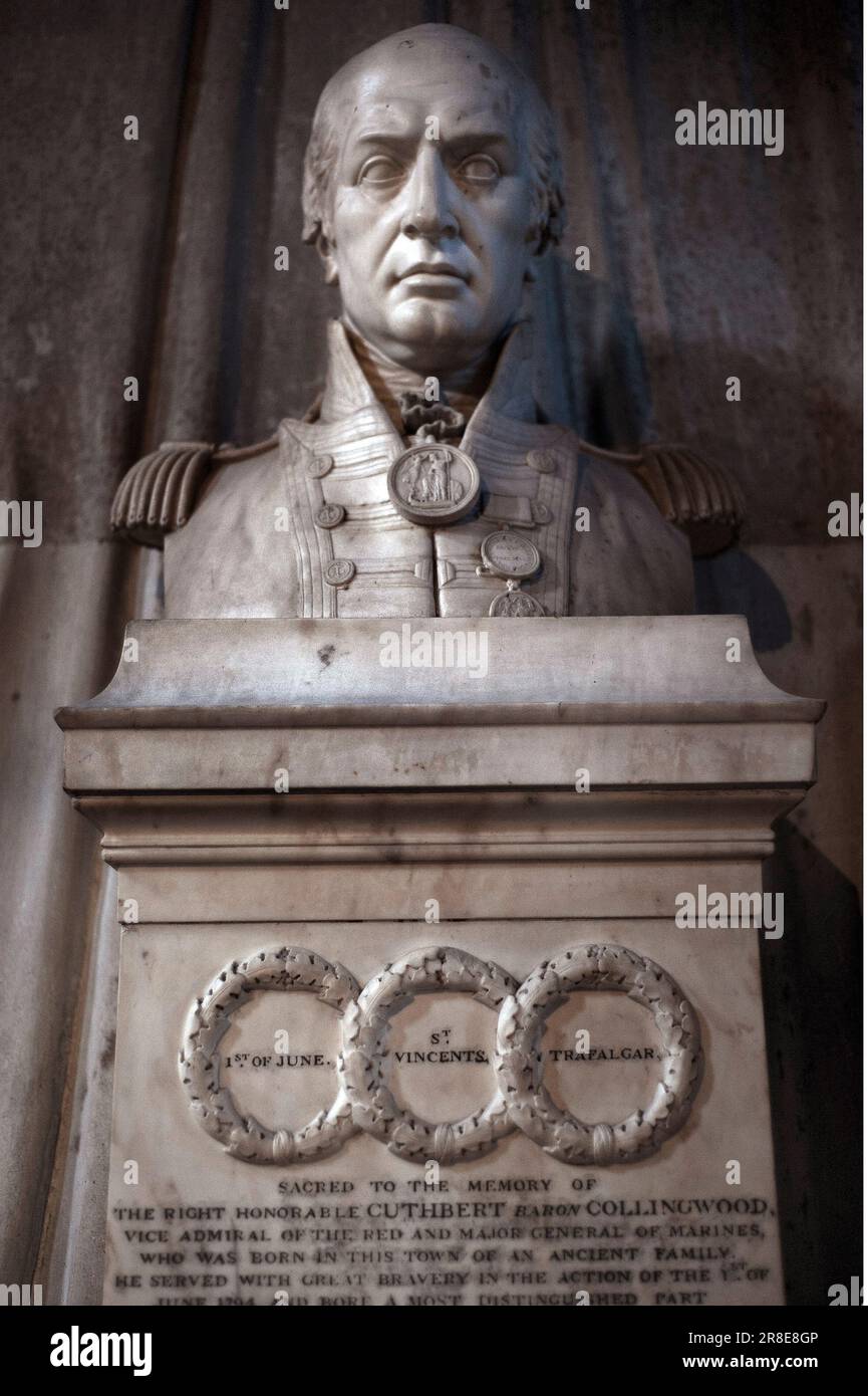 Bust of Admiral Lord Collingwood of Hethpool and Coldburn in St Nicholas Cathedral, Newcastle-upon-Tyne Stock Photo