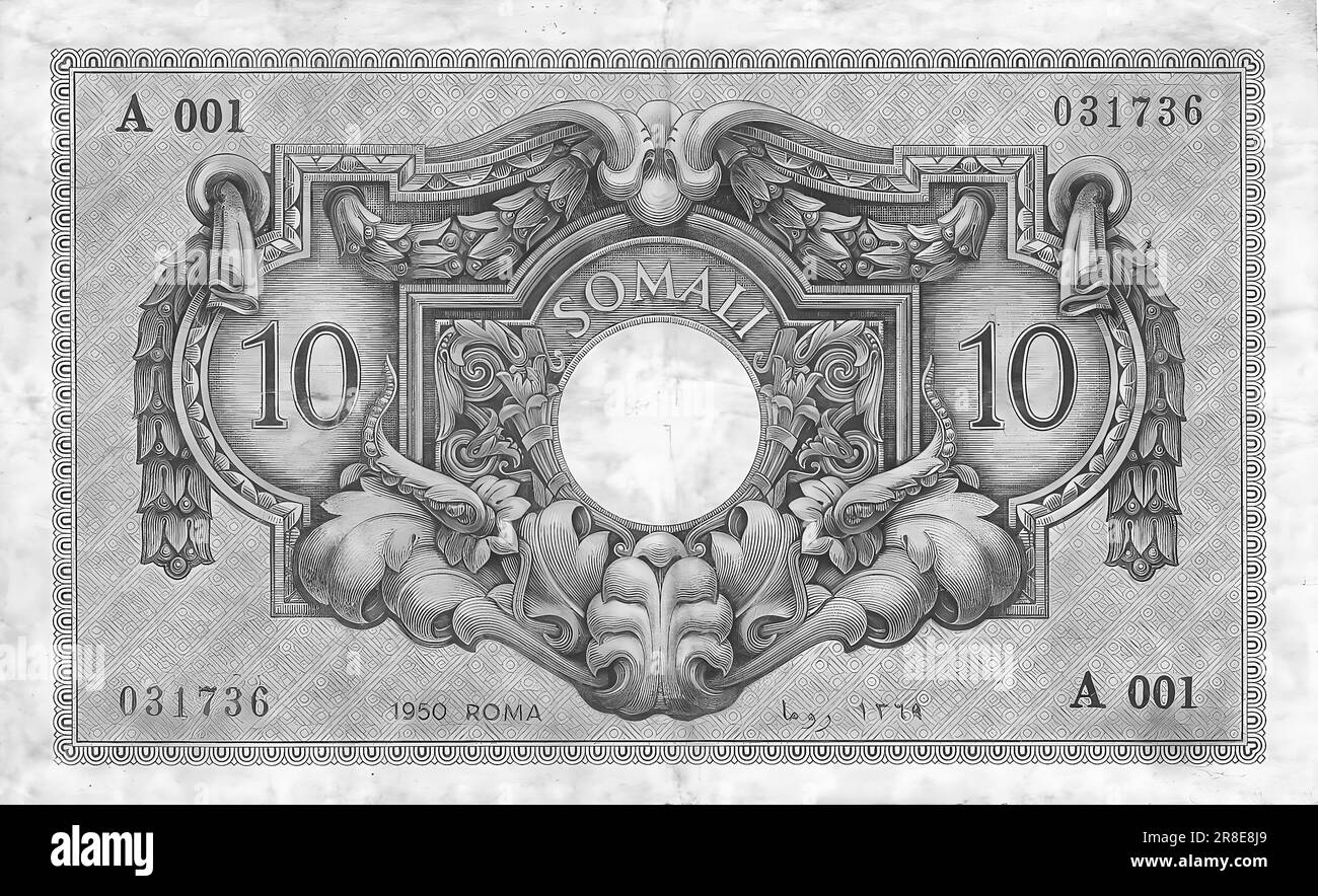 Photo Banknote Somaliland Italian,10 Somali,1950 Stock Photo