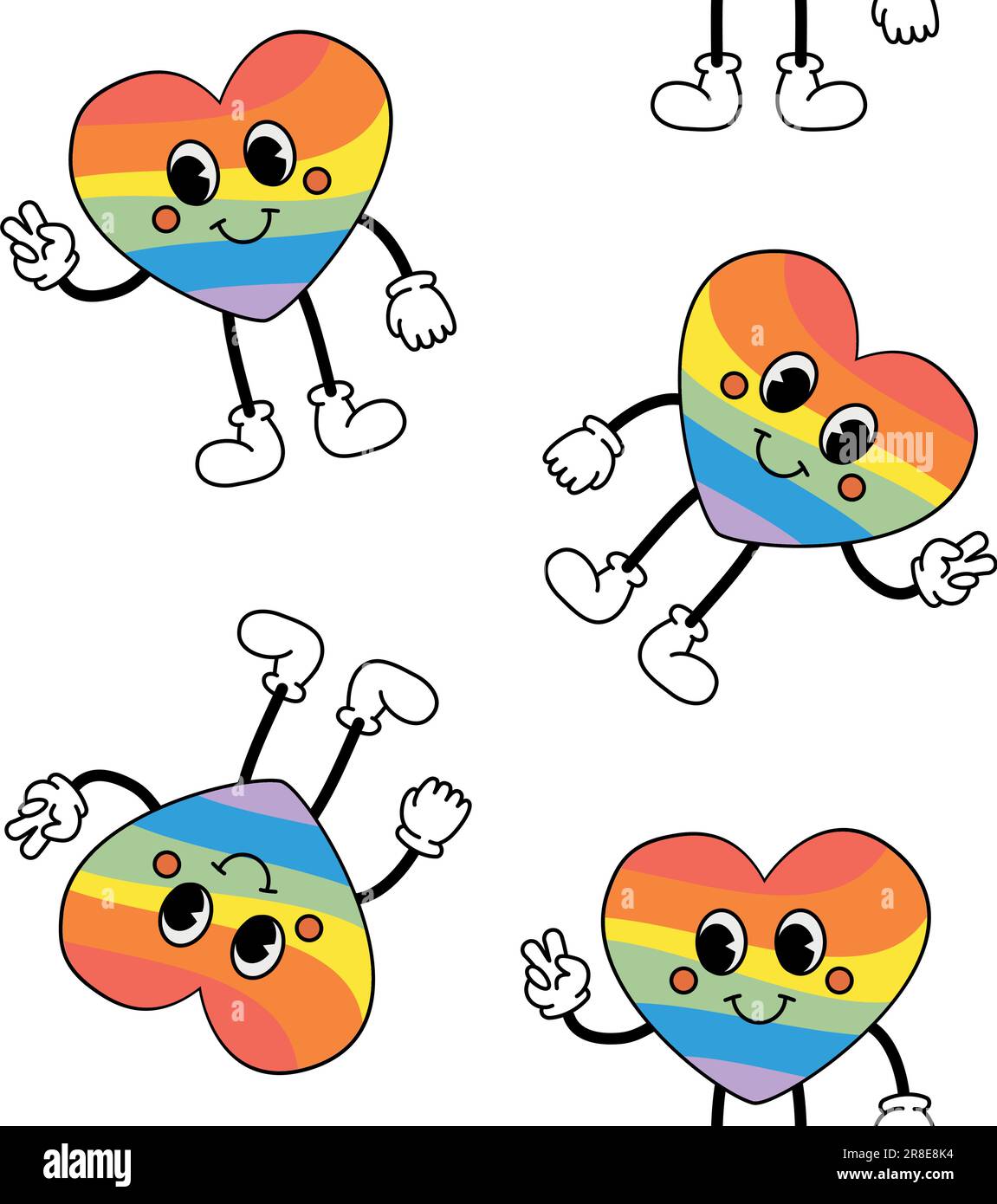 Vector seamless pattern of retro groovy cartoon lgbt heart isolated on ...