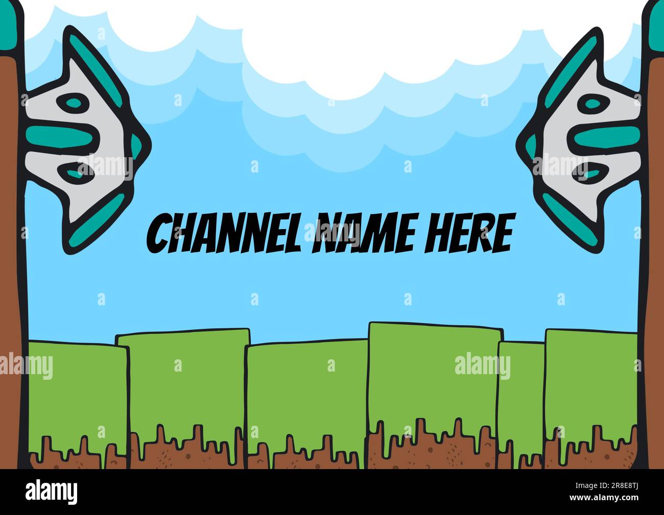 Illustration of banner with channel name here text with axes, brown and