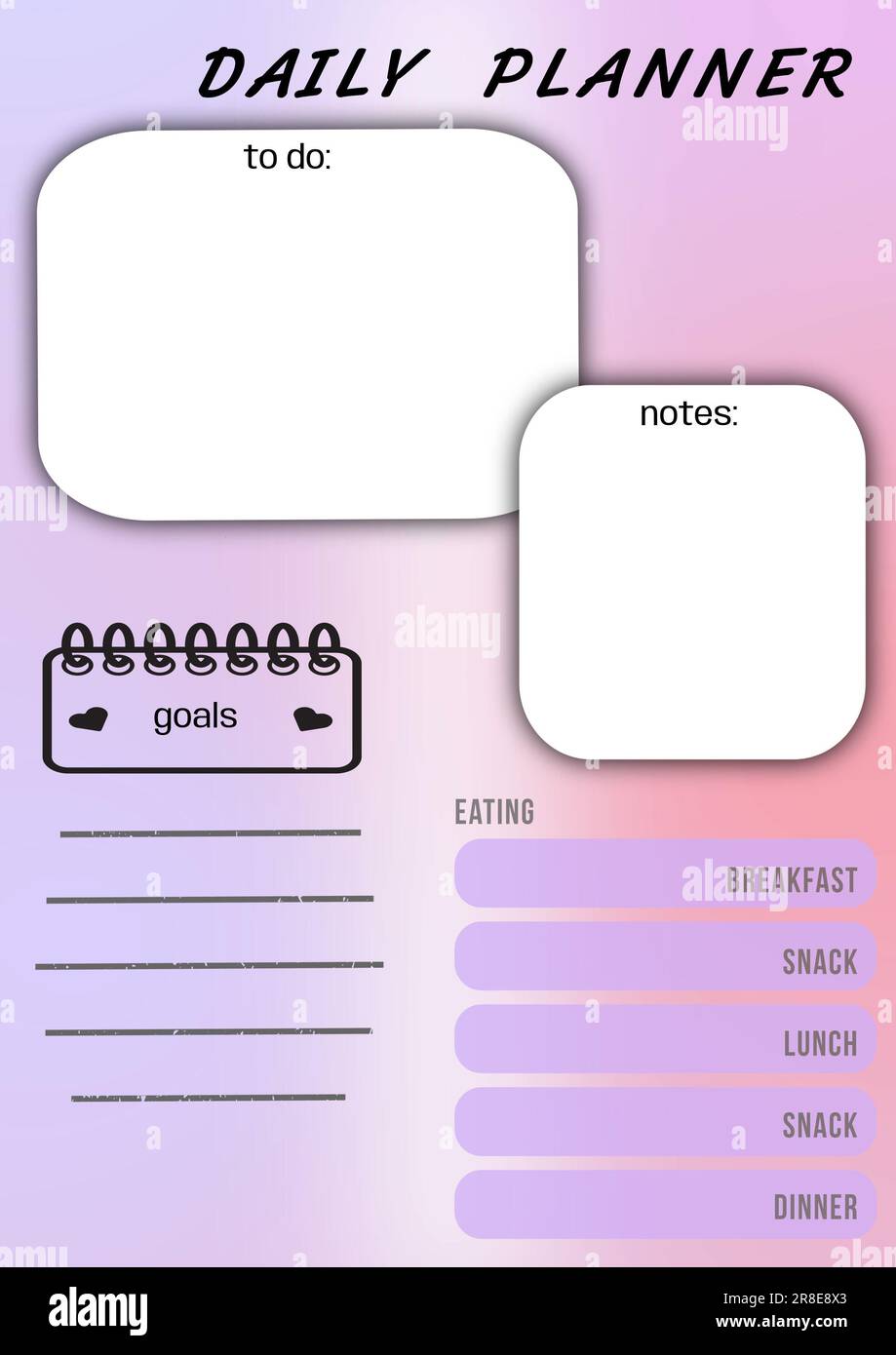 Illustration of daily planner, to do, notes, goals, eating, breakfast ...