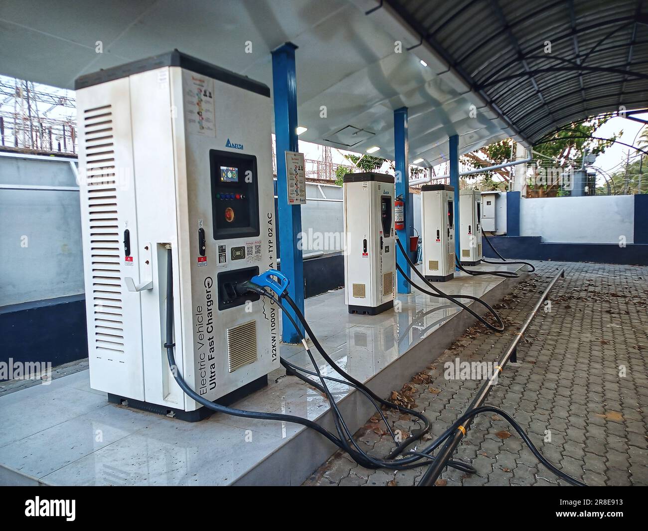 Electric vehicle charging in india,ev charging station india,india ev cars,ev charger in india,electric car charging station,ev station,citrroen e c3 Stock Photo