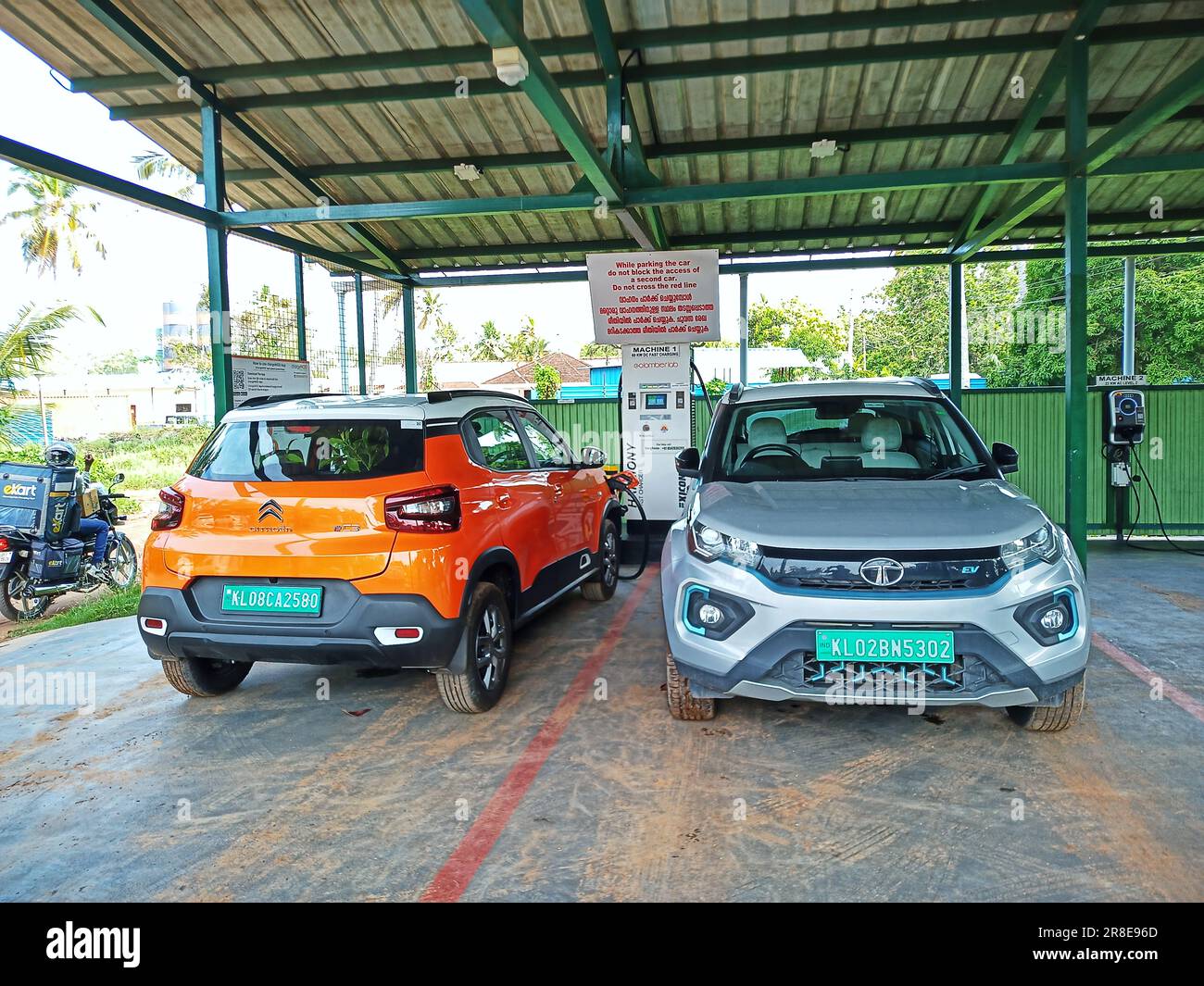 Electric vehicle charging in india,ev charging station india,india ev cars,ev charger in india,electric car charging station,ev station,citrroen e c3 Stock Photo