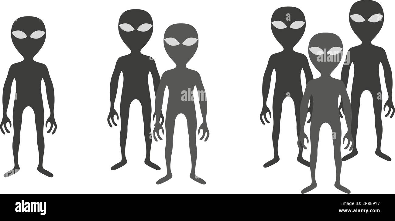 Aliens set. Gray alien creatures in flat style isolated on white background. Extraterrestrial life form. Vector illustration. Stock Vector
